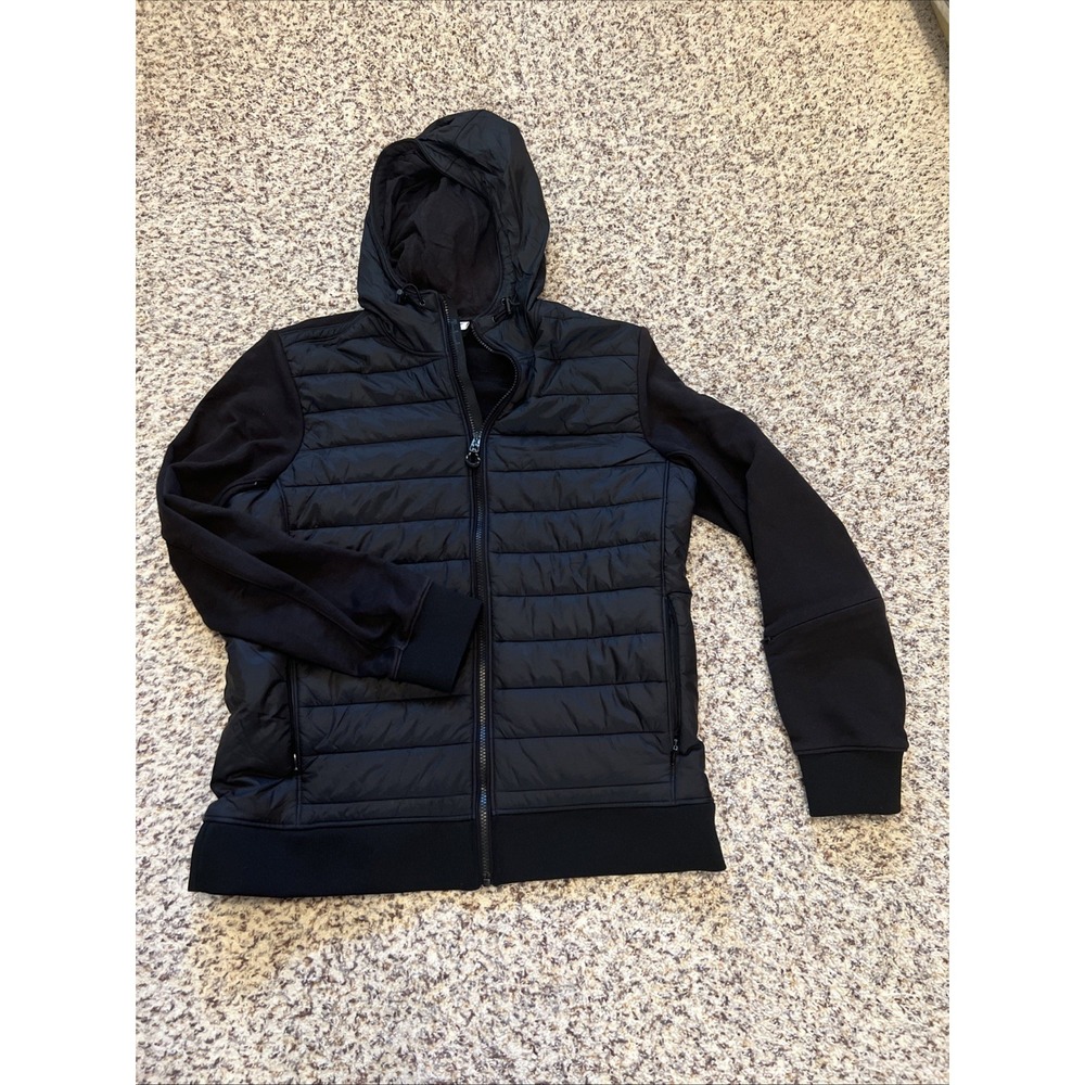 Timberland Hybrid Jacket Men Large Quilted Fleece Hoodie Black Outdoors Gorpcore